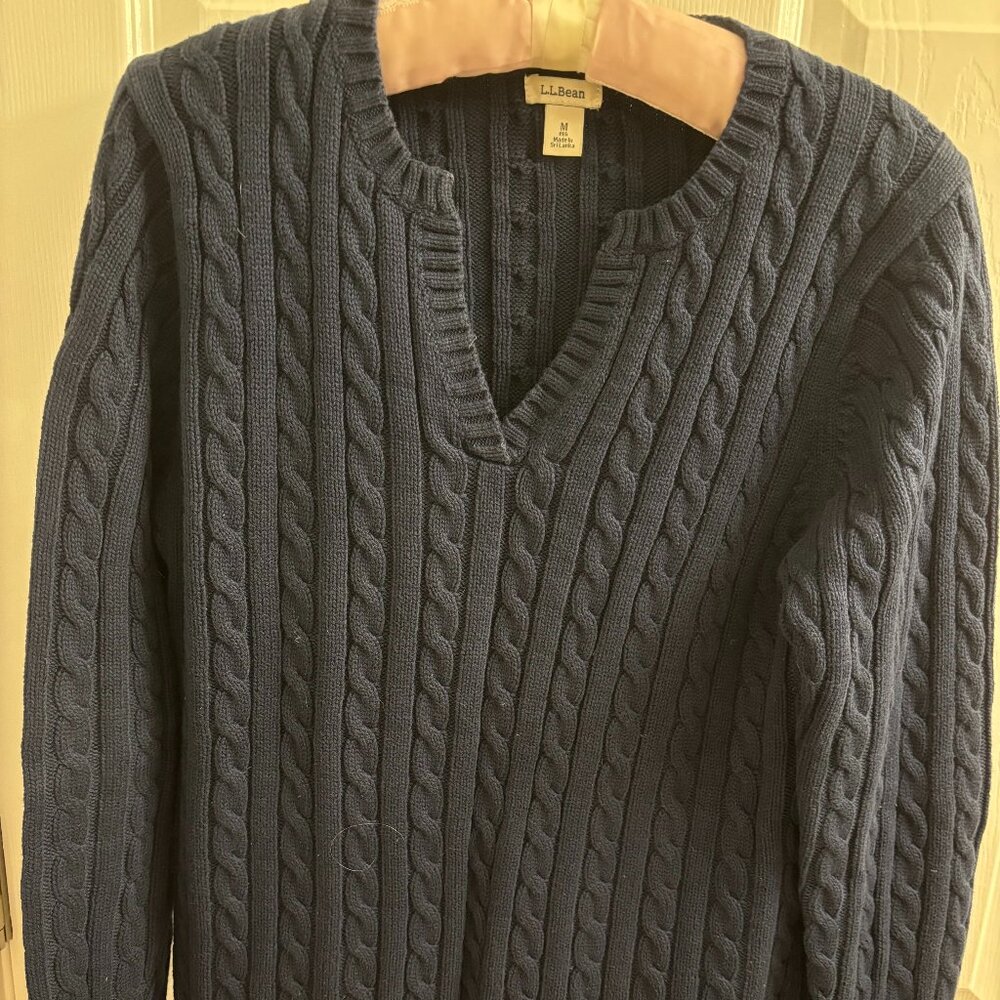 Women's L.L. Bean Navy Blue Cable Knit Pullover